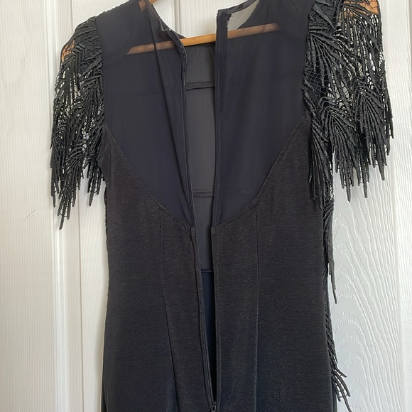 Vintage Pelicana Black Fringe Short Sleeve Formal Special Occasion Dress sz S - Picture 4 of 10